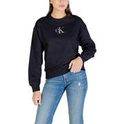 Calvin Klein Jeans Sweat-shirt noir en coton pour femme avec logo CK argenté
