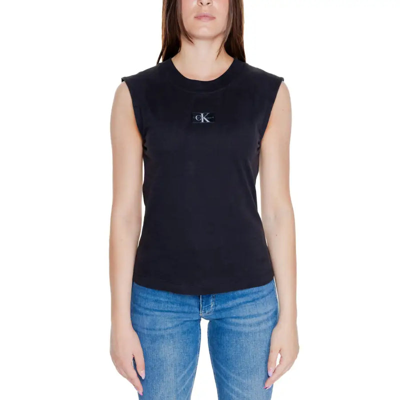 Calvin Klein black sleeveless cotton tank top with embroidered logo