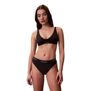 Noir Calvin Klein Ensemble brassière dos nu et culotte avec liseré blanc logoté pour femme, idéal pour la plage