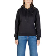Calvin Klein Jeans Sweat-shirt à capuche noir pour femme avec broderie discrète sur la poitrine et cordons de serrage argentés