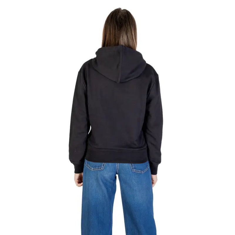 Sweat à capuche noir Calvin Klein Jeans pour femme, coupe décontractée, poignets et ourlet côtelés (vue de face)