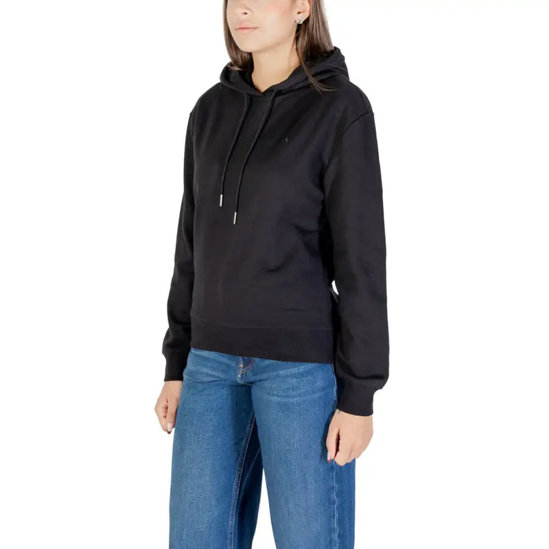 Calvin Klein Jeans Sweat-shirt à capuche noir pour femme, avec cordons de serrage et petit logo brodé sur la poitrine