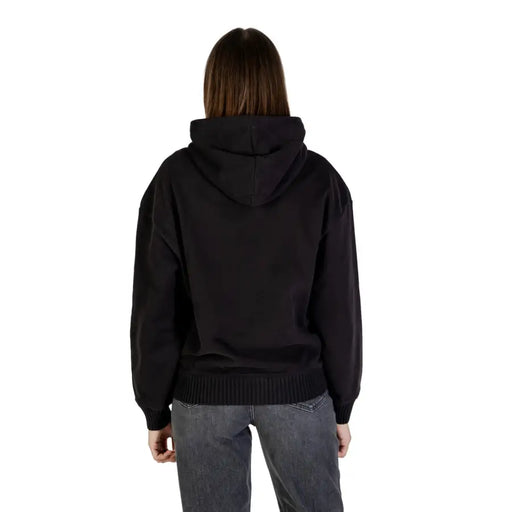 Calvin Klein Jeans womens black hooded sweatshirt with ribbed cuffs and hem