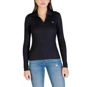 Calvin Klein Jeans Polo noir à manches longues et col en V pour femme avec logo discret sur la poitrine