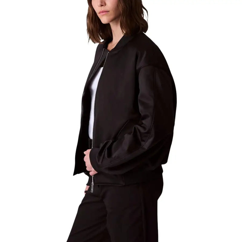 Calvin Klein Jeans Veste bomber zippée en satin noir pour femme avec poignets côtelés