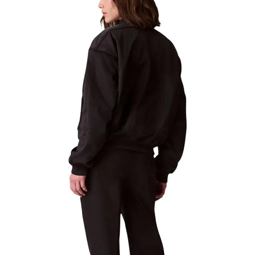 Calvin Klein Jeans Blouson bomber zippé noir en polyester pour femme avec poignets côtelés