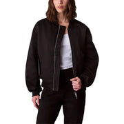 Calvin Klein Jeans Blouson aviateur noir en polyester pour femme, finition mate, fermetures éclair argentées