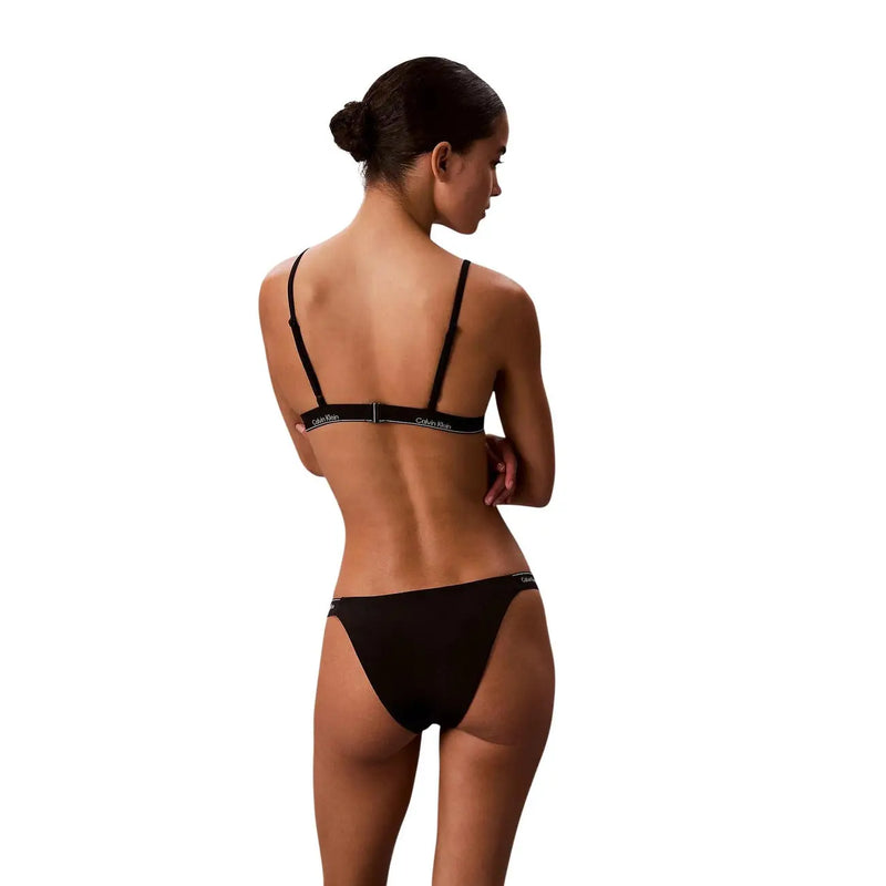 Black Calvin Klein Jeans women triangle beachwear bikini set with thin straps and minimalist design