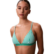 Calvin Klein Jeans women black triangle beachwear bikini with green and white striped triangle top and solid green band