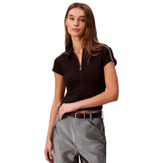 Calvin Klein Jeans women black viscose polo shirt with white piping on collar and sleeves short-sleeved design