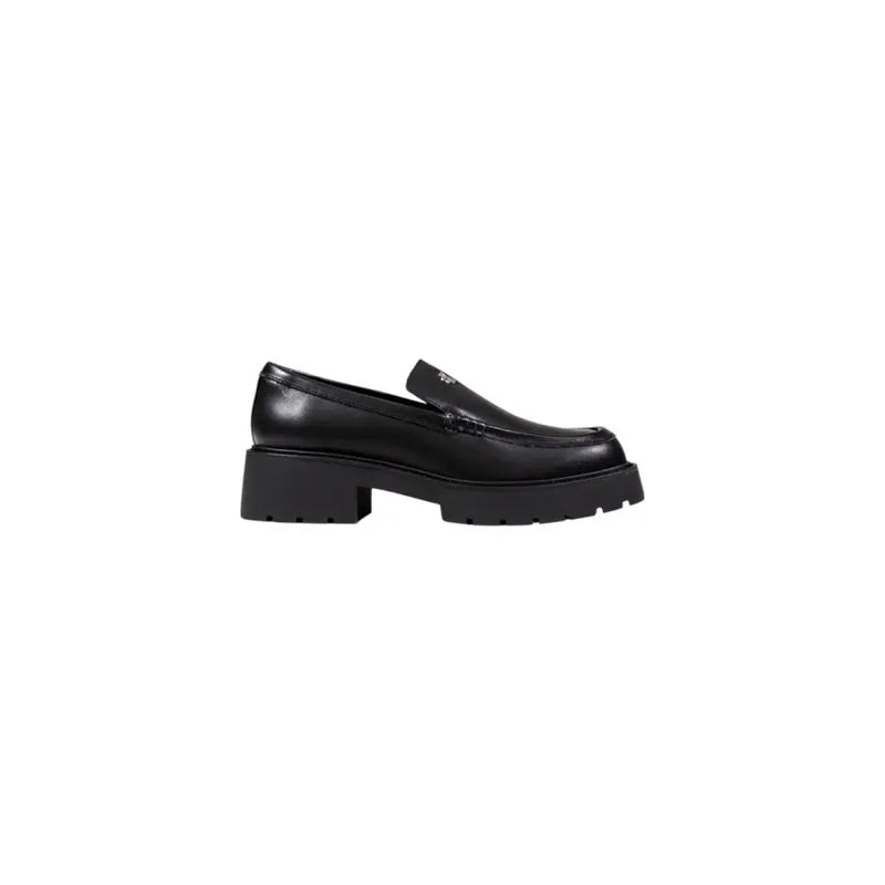 Calvin Klein Jeans women black leather loafers with chunky platform sole and subtle logo on the vamp