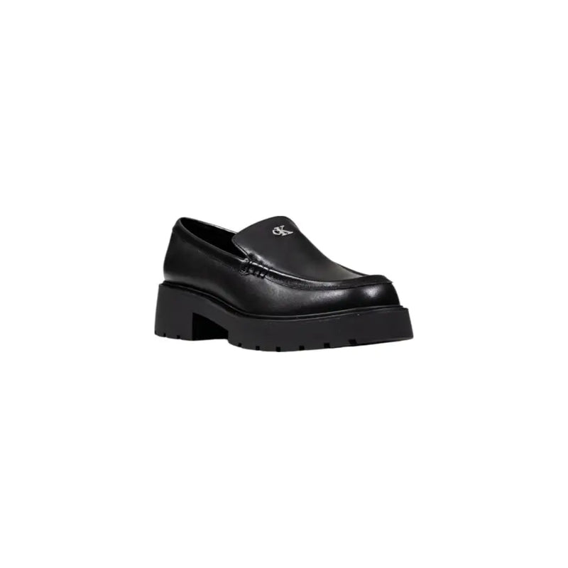 Noir Calvin Klein mocassins à plateforme en cuir avec semelle en laine à enfiler