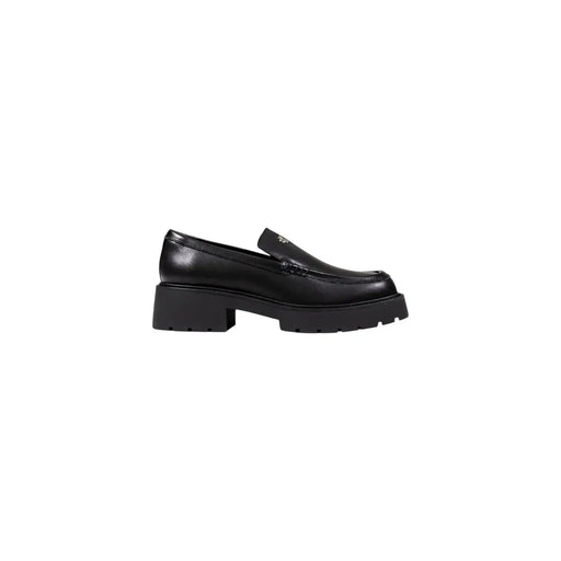 Calvin Klein Jeans women black leather loafers with chunky platform sole and subtle logo on the vamp