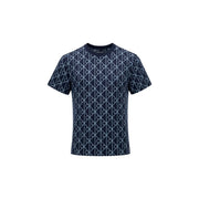 Navy blue Calvin Klein Jeans women short-sleeved cotton t-shirt with a repeating white geometric pattern
