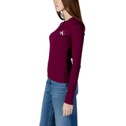 Calvin Klein Jeans chemise à manches longues en coton bordeaux pour femme top avec un col rond et un logo discret brodé sur la poitrine