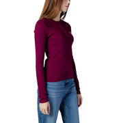 Calvin Klein Jeans Henley à manches longues en coton bordeaux pour femme top avec un col rond et un logo brodé discret