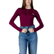 Calvin Klein Jeans Henley à manches longues en coton bordeaux pour femme top avec patte de boutonnage et logo brodé