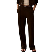 Calvin Klein Jeans Pantalon large en coton marron pour femme, coupe droite élégante et logo brodé à la taille