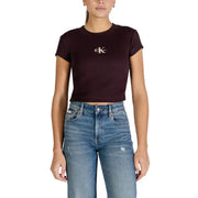 Calvin Klein coton marron à manches longues pour femme t-shirt avec logo brodé