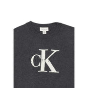 Dark gray calvin klein jeans women cotton knitwear crewneck sweater with bold white ck logo embroidered on chest