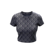 Calvin Klein Jeans T-shirt gris en coton pour femme, col rond, manches courtes et motif logo géométrique argenté
