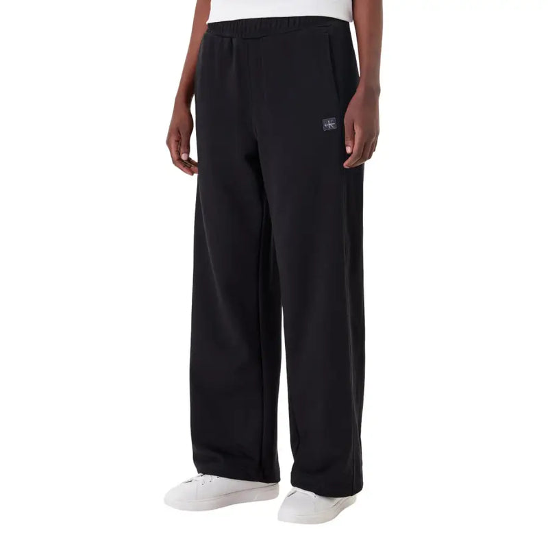 Calvin Klein black wide-leg cotton sweatpants with logo patch