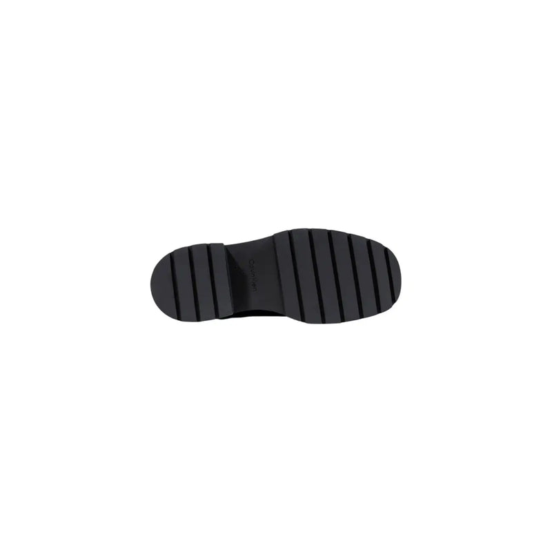 Black rubber sole with textured ribbed pattern for grip on calvin klein jeans women grey leather ankle boots back side