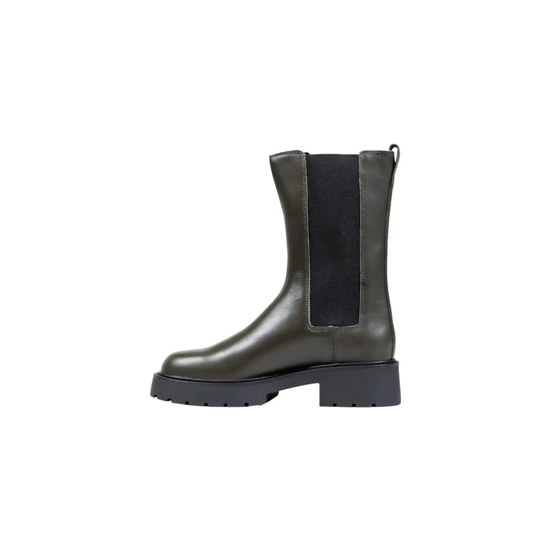 Calvin Klein Jeans women grey leather ankle boots with dark olive green leather chelsea design and chunky rubber sole
