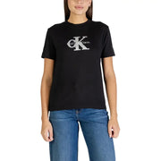 Noir Calvin Klein T-Shirt avec logo CK argenté sur coton gris