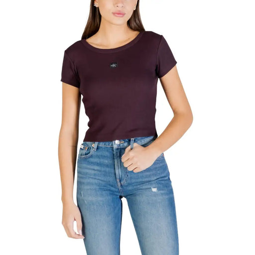 Calvin Klein Jeans womens light blue short sleeve round neck T-shirt