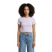 Calvin Klein Jeans women lilac cotton ribbed cropped t-shirt with subtle embroidered logo on the chest
