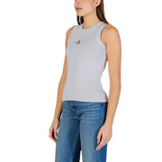 Débardeur en coton gris clair sans manches top avec un logo brodé discret sur la poitrine par Calvin Klein Jeans collection lilas pour femmes