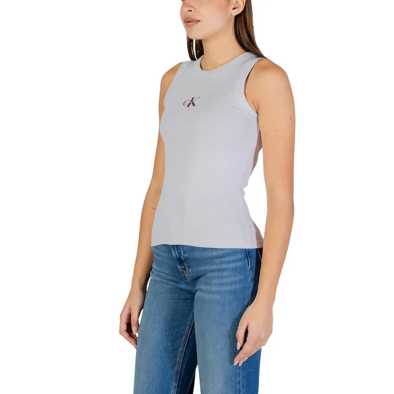 Calvin Klein Jeans débardeur sans manches en coton lilas pour femme top avec une silhouette ajustée et un col arrondi