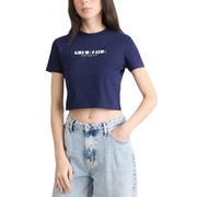 Navy blue Calvin Klein cotton cropped t-shirt with white logo across the chest for casual wear