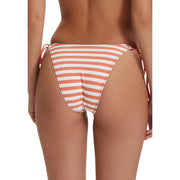 Coral and white striped calvin klein jeans women bikini bottom with side ties made from soft fabric for swimwear use