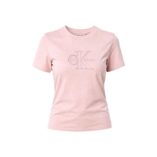 Calvin Klein Jeans women pink cotton short sleeve t shirt with subtle tonal ck logo across the chest