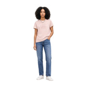 Calvin Klein Jeans T-shirt rose à manches courtes en coton pour femme, orné d'un logo brodé discret sur la poitrine.
