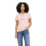 Calvin Klein Jeans T-shirt rose à manches courtes en coton pour femme, avec logo CK discret imprimé ton sur ton sur la poitrine.