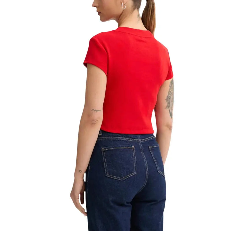Calvin Klein Jeans coupe courte en coton rouge à manches courtes pour femmes top
