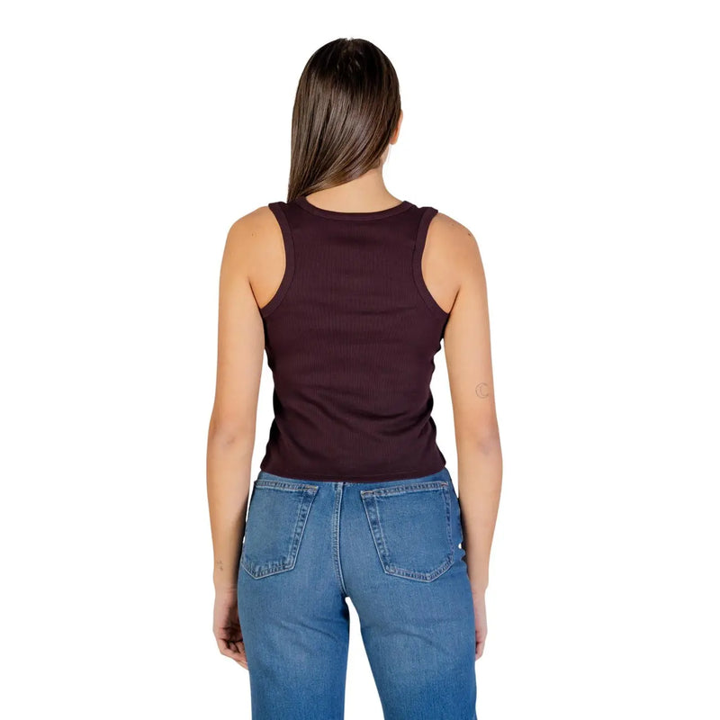 Calvin Klein Jeans femmes sans manches top en coton élasthanne bordeaux foncé avec une coupe ajustée simple