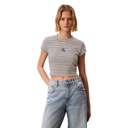 Calvin Klein Jeans t-shirt court rayé à col rond pour femme t-shirt en noir et blanc avec un petit logo CK sur la poitrine