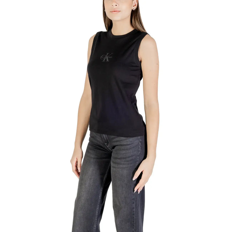 Noir Calvin Klein Jeans femmes tank top Confectionné en coton, ce modèle sans manches arbore un logo brodé discret sur la poitrine.