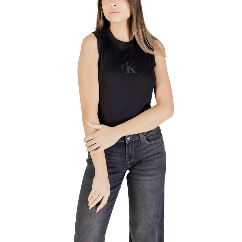 Noir sans manches Calvin Klein jeans femme débardeur top En coton, col rond et logo discret brodé sur la poitrine