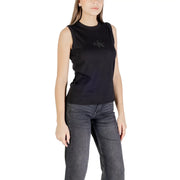 Calvin Klein Jeans femmes tank top Débardeur noir en coton à col rond et logo brodé discret sur la poitrine