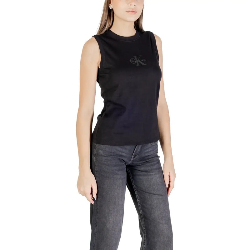 Calvin Klein Jeans femmes tank top Débardeur noir en coton à col rond et logo brodé discret sur la poitrine