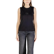 Débardeur en coton noir sans manches Calvin Klein Jeans pour femme top avec un col rond et un logo brodé discret sur la poitrine