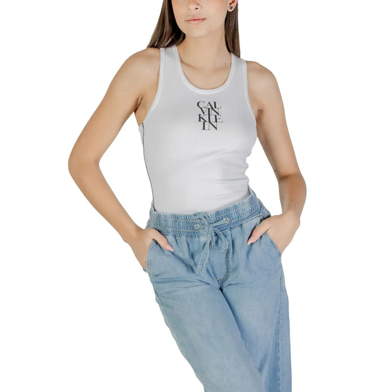 Calvin Klein Jeans femmes tank top Col rond en coton blanc avec logo noir sur le devant