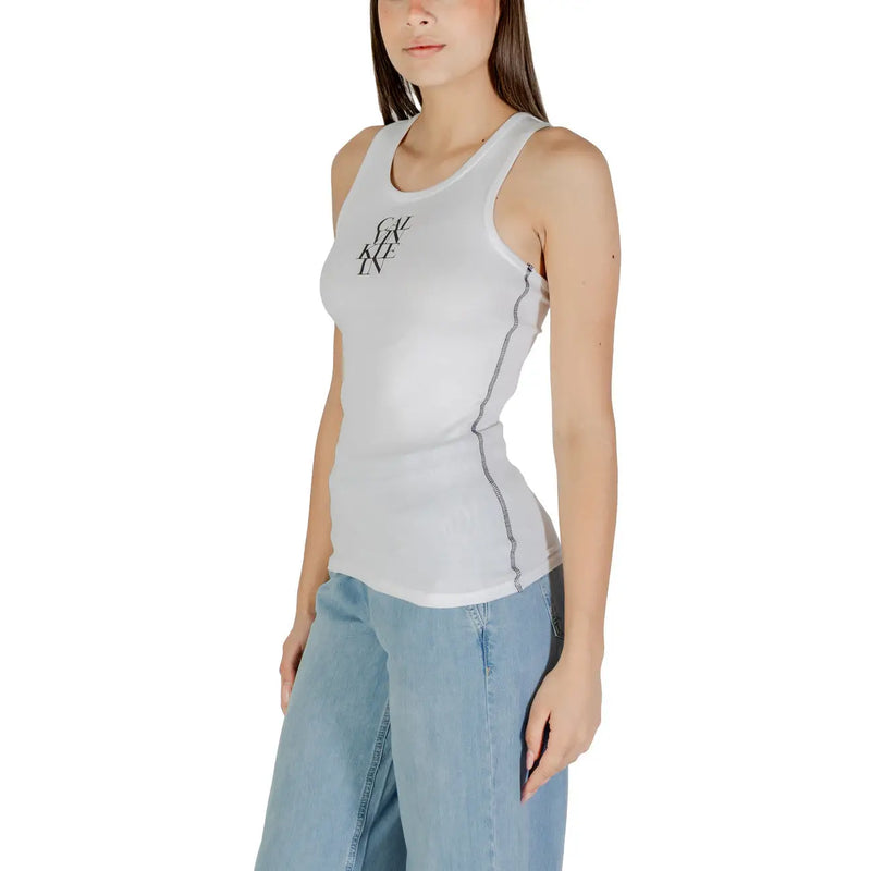 Calvin Klein Jeans femmes tank top Coton blanc avec logo noir et coutures latérales contrastées