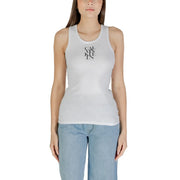 Débardeur en coton blanc Calvin Klein top pour femmes avec logo noir sur la poitrine et col rond