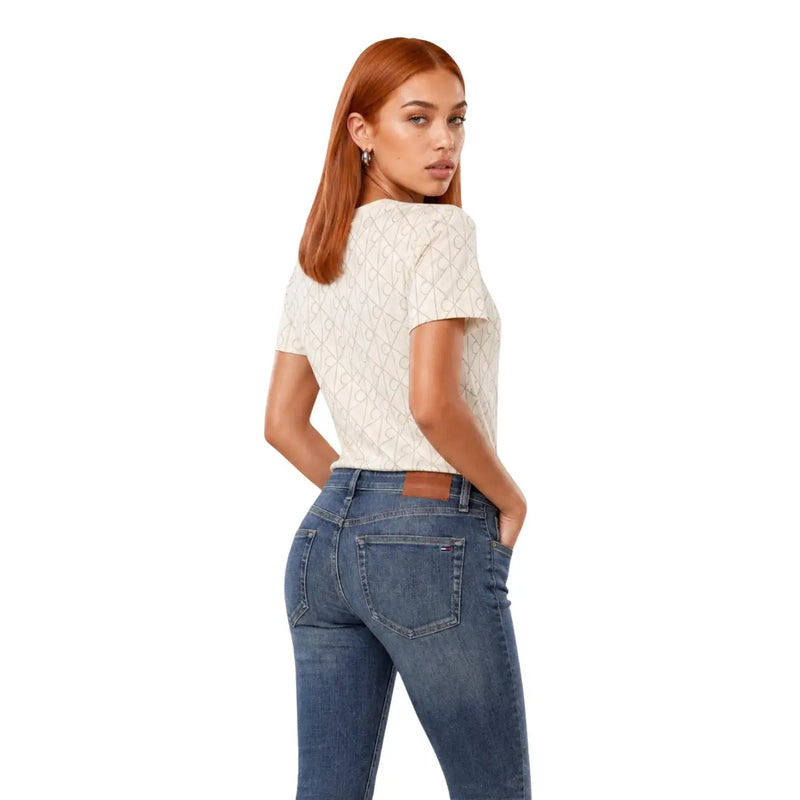 Calvin Klein Jeans T-shirt blanc en coton pour femme, manches courtes beiges top et un motif géométrique subtil